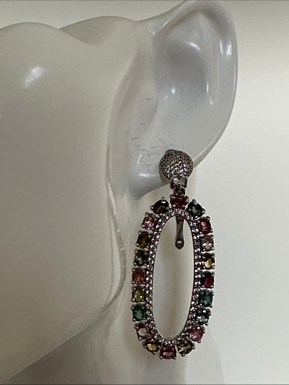 925 sterling Silver Spinel  Oval Drop Earrings